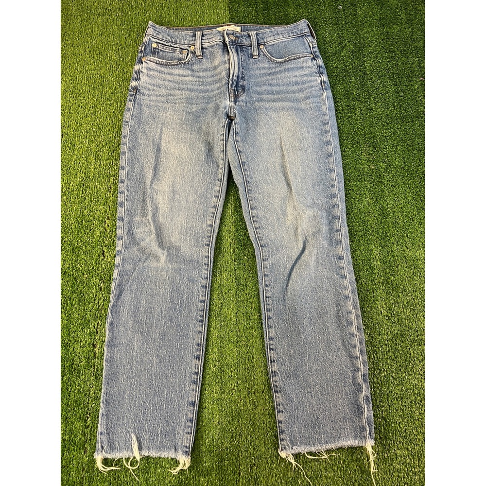 Madewell The Mid-Rise Perfect Vintage Jean Light Wash Raw Hem Size 27 Denim Blue